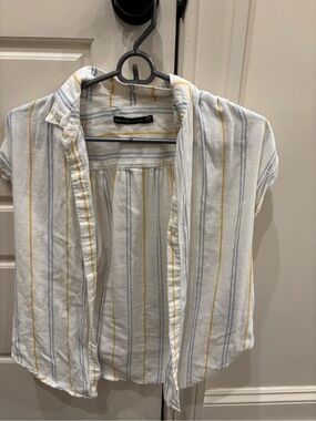 Abercrombie & Fitch White Shirt with Yellow and Light Blue Stripes